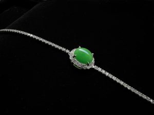 B-2025-02-1 玲珑翠影 冰种帝王绿合成翡翠钻石手链B-2025-02