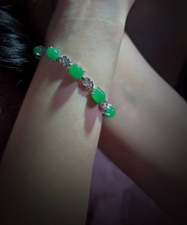 B-2025-07-1 翡翠星语 冰种帝王绿合成翡翠钻石手链 B-2025-07