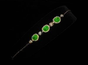 元宝手链 冰种帝王绿合成翡翠钻石手链 B-2025-08