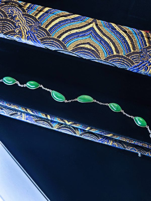 B-2025-09-3 翡翠羽星 冰种帝王绿合成翡翠钻石手链 B-2025-09