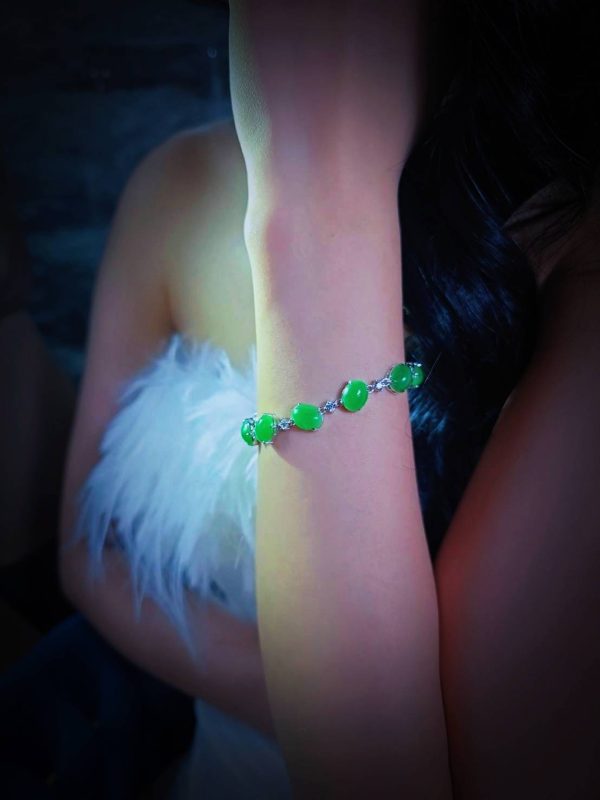 B-2025-10-1 翠映星辰 冰种帝王绿合成翡翠钻石手链 B-2025-10