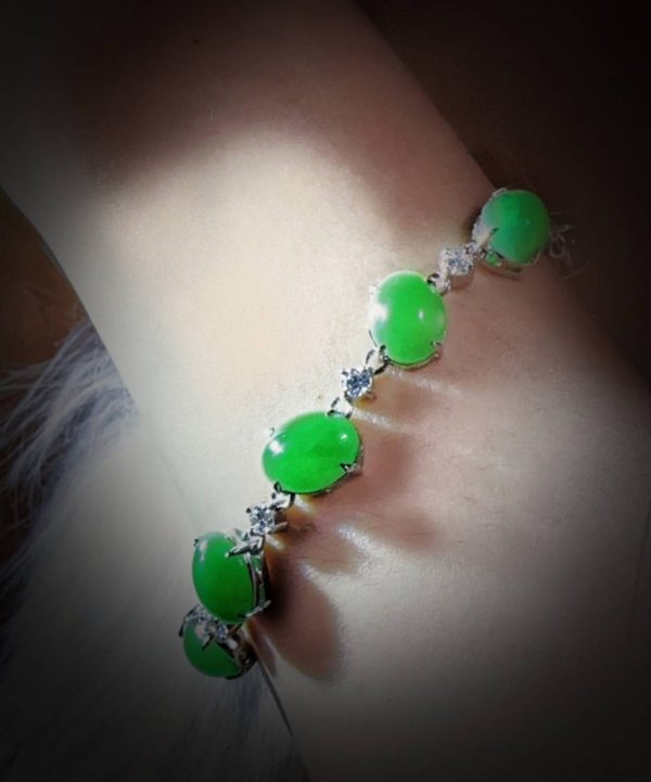 B-2025-10-2 翠映星辰 冰种帝王绿合成翡翠钻石手链 B-2025-10