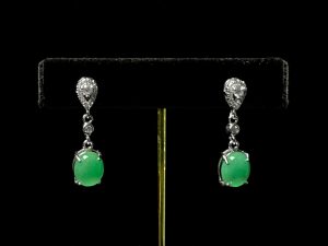 垂羽之音 冰种帝王绿合成翡翠钻石耳环 E-2025-04