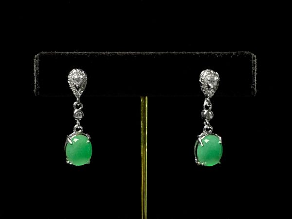 E-2025-04-1 垂羽之音 冰种帝王绿合成翡翠钻石耳环 E-2025-04