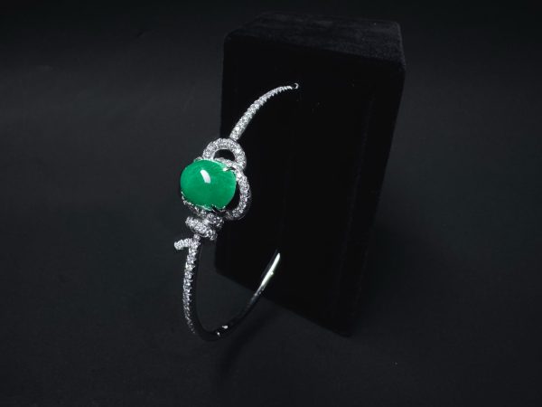 碧海晴空 冰种帝王绿合成翡翠钻石手镯B-2025-06