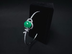 碧海晴空 冰种帝王绿合成翡翠钻石手镯B-2025-06