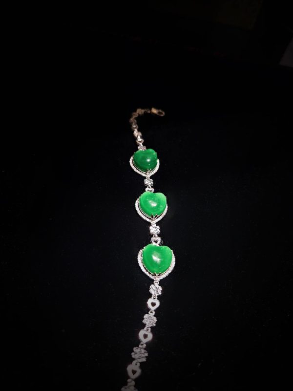 B-2025-05-1 心心相印 冰种帝王绿合成翡翠 钻石手链 B-2025-05