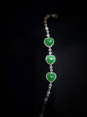 心心相印 冰种帝王绿合成翡翠 钻石手链 B-2025-05