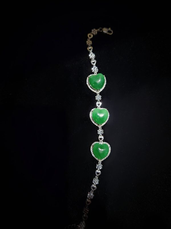 B-2025-05-3 心心相印 冰种帝王绿合成翡翠 钻石手链 B-2025-05