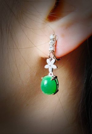 E-2024-03-2 碧韵花影 冰种帝王绿合成翡翠钻石耳环 E-2024-03