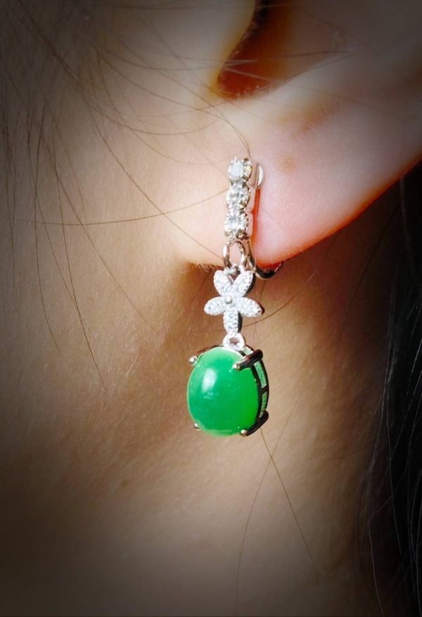 E-2024-03-2 碧韵花影 冰种帝王绿合成翡翠钻石耳环 E-2024-03