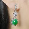E-2025-05-4 翡翠花钻 冰种帝王绿合成翡翠钻石耳环 E-2025-05