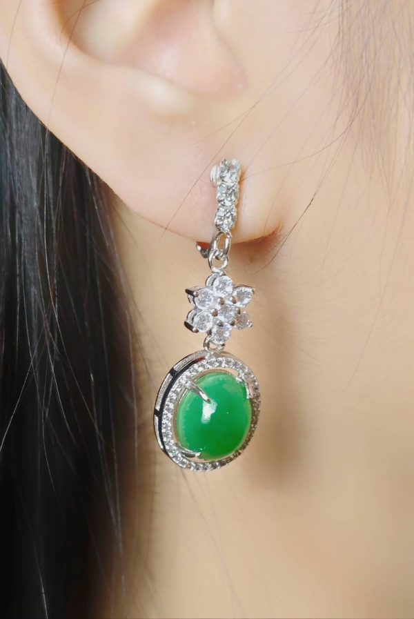 E-2025-05-4 翡翠花钻 冰种帝王绿合成翡翠钻石耳环 E-2025-05