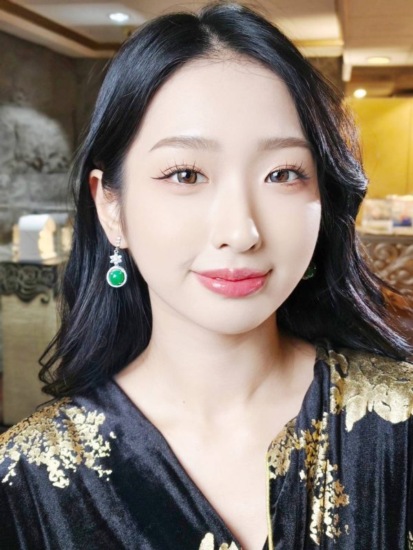 E-2025-05-5 翡翠花钻 冰种帝王绿合成翡翠钻石耳环 E-2025-05