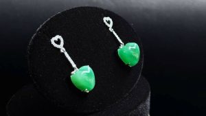 双心如玉 冰种帝王绿合成翡翠钻石耳环 E-2025-06
