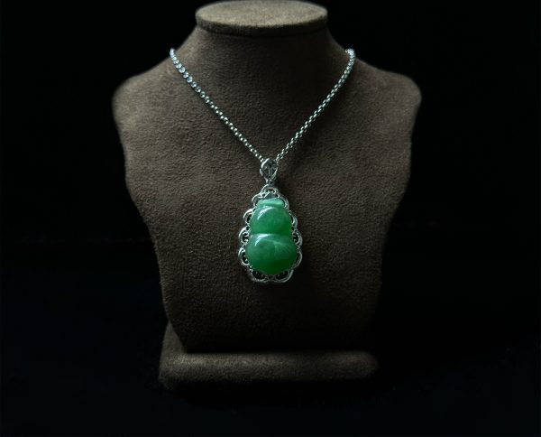 P-2024-05-待確認調色 翡翠葫芦项链 玻璃种帝王绿合成翡翠K金项链钻石P-2024-05