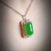 P-2024-06-5 翡翠项链 玻璃种帝王绿合成翡翠K金项链钻石 P-2024-06