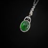 P-2024-09-1 翡翠蛋面项链 玻璃种帝王绿合成翡翠K金项链钻石P-2024-09