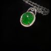 P-2024-09-2 翡翠蛋面项链 玻璃种帝王绿合成翡翠K金项链钻石P-2024-09