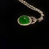 P-2024-09-3 翡翠蛋面项链 玻璃种帝王绿合成翡翠K金项链钻石P-2024-09