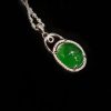 P-2024-09-4 翡翠蛋面项链 玻璃种帝王绿合成翡翠K金项链钻石P-2024-09