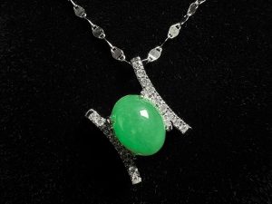 翡翠蛋面项链 冰种帝王绿合成翡翠K金项链钻石 P-2025-13