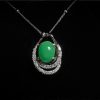 P-2025-14-1 翡翠蛋面项链 冰种帝王绿合成翡翠钻石项链 P-2025-14