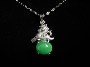 翡翠蛋面项链 冰种帝王绿合成翡翠K金项链P-2025-17