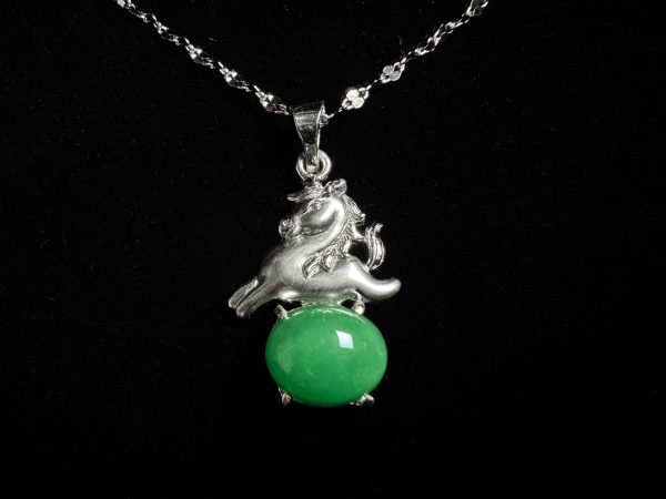 翡翠蛋面项链 冰种帝王绿合成翡翠K金项链P-2025-17