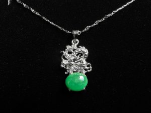 翡翠蛋面项链 冰种帝王绿合成翡翠K金项链钻石P-2025-20