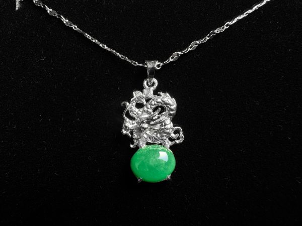 P-2025-20-1 翡翠蛋面项链 冰种帝王绿合成翡翠K金项链钻石P-2025-20