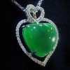 P-2025-21-1 翡翠心型项链 冰种帝王绿合成翡翠K金项链钻石 P-2025-21