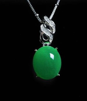 P-2025-22-1 翡翠蛋面项链 冰种帝王绿合成翡翠K金项链钻石 P-2025-22