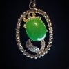 P-2025-24-1 翡翠蛋面项链 冰种帝王绿合成翡翠K金项链钻石 P-2025-24
