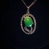 P-2025-24-2 翡翠蛋面项链 冰种帝王绿合成翡翠K金项链钻石 P-2025-24