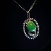 P-2025-24-3 翡翠蛋面项链 冰种帝王绿合成翡翠K金项链钻石 P-2025-24