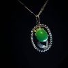 P-2025-24-4 翡翠蛋面项链 冰种帝王绿合成翡翠K金项链钻石 P-2025-24