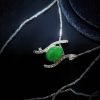 翡翠蛋面项链 冰种帝王绿合成翡翠K金项链钻石 P-2025-26