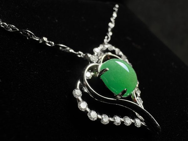 翡翠蛋面项链 冰种帝王绿合成翡翠K金项链钻石 P-2025-27