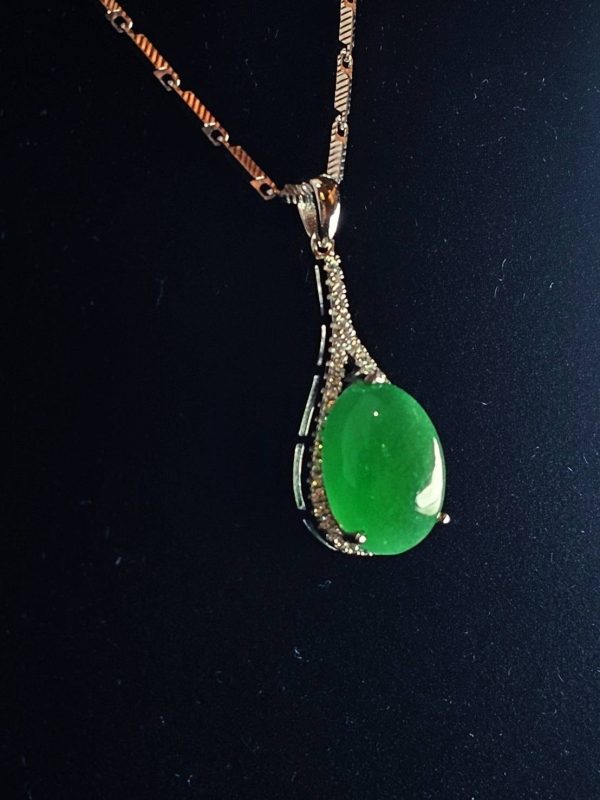 翡翠蛋面项链 冰种帝王绿合成翡翠K金项链钻石 P-2025-30