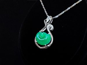 翡翠元宝项链 冰种帝王绿合成翡翠K金项链钻石 P-2025-31