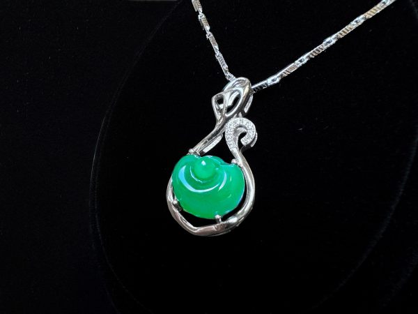 翡翠元宝项链 冰种帝王绿合成翡翠K金项链钻石 P-2025-31