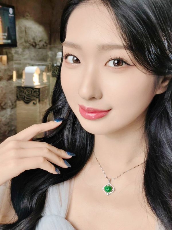 P-2025-32.4 翡翠元宝项链 冰种帝王绿合成翡翠K金项链钻石 P-2025-32