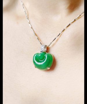 翡翠元宝项链 冰种帝王绿合成翡翠K金项链钻石P-2025-38