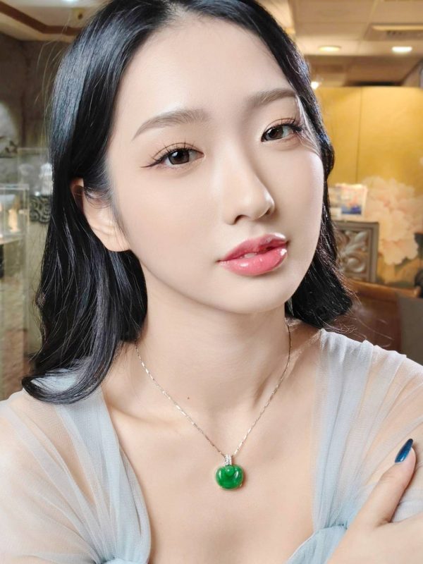 翡翠元宝项链 冰种帝王绿合成翡翠K金项链钻石P-2025-38