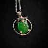 P-2025-39-1 翡翠蛋面项链 冰种帝王绿合成翡翠K金项链 P-2025-39