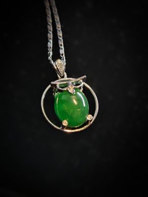翡翠蛋面项链 冰种帝王绿合成翡翠K金项链 P-2025-39