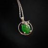 P-2025-39-2 翡翠蛋面项链 冰种帝王绿合成翡翠K金项链 P-2025-39
