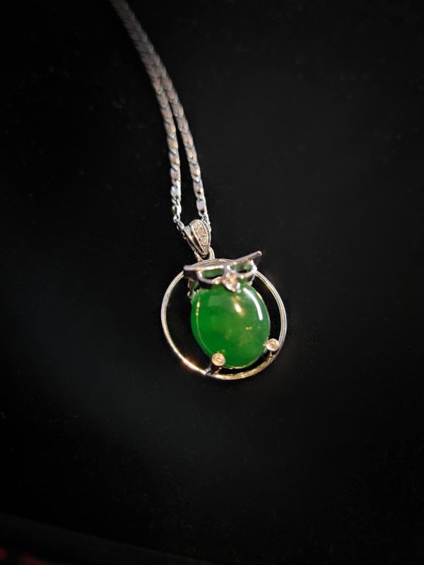 P-2025-39-2 翡翠蛋面项链 冰种帝王绿合成翡翠K金项链 P-2025-39