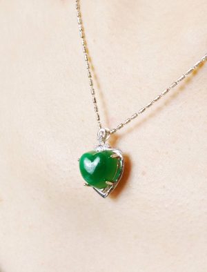 翡翠心型项链 冰种帝王绿合成翡翠K金项链钻石P-2025-42